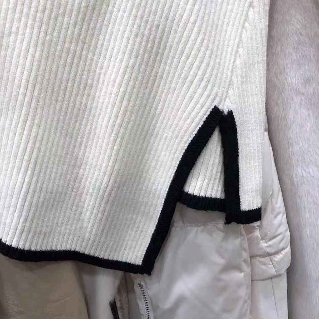 Áo sweater cổ lọ tay dài viền lai và cổ tay thời trang thu đông mới 2021