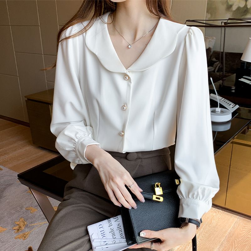 Áo Sơ Mi Chiffon Tay Dài Cổ Búp Bê Phong Cách Thời Trang Pháp Dành Cho Nữ