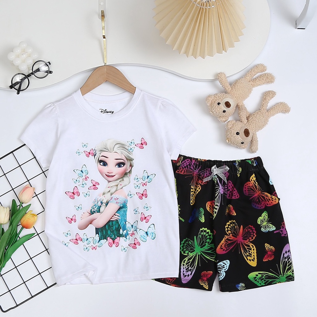 Bộ thun ngắn xuất dư Disnep họa tiết cho bé gái bé gái 15-45kg