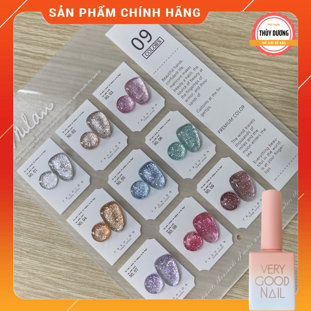 [06] Set sơn gel nhũ 9 màu Very Good Nail chính hãng 15ml + tặng kèm bảng màu