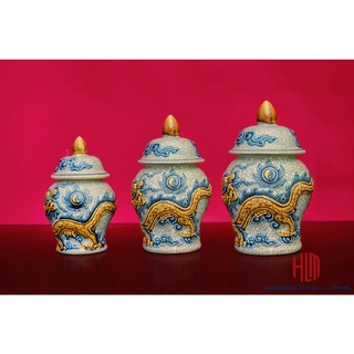 Hũ men rạn đắp nổi bát tràng