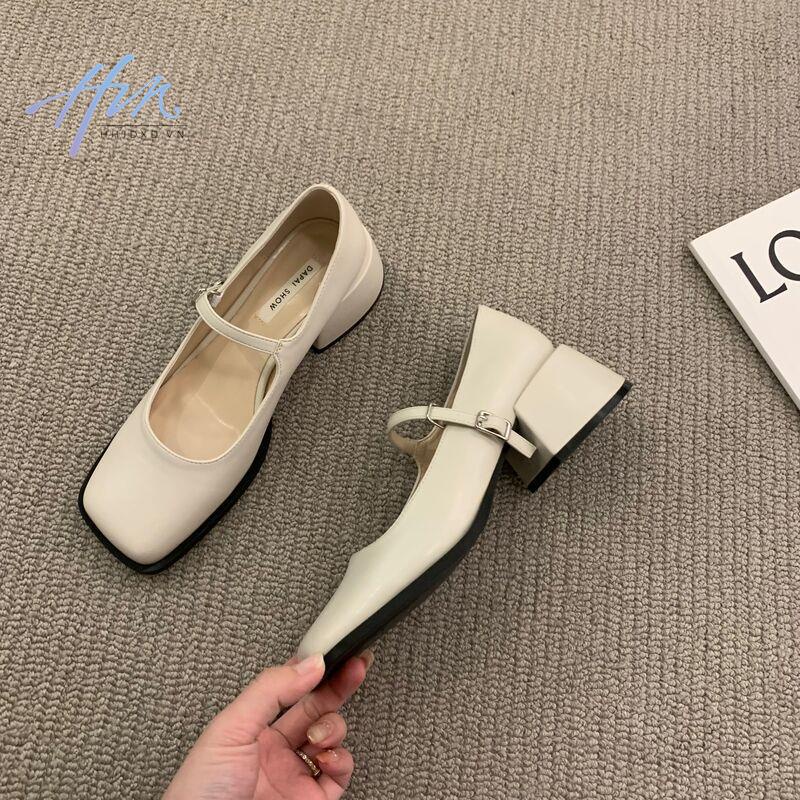 Giày Cao Gót 2022 Mũi Vuông Gót Vừa Dày Kiểu Pháp Thời Trang Mùa Hè Hàng Mới