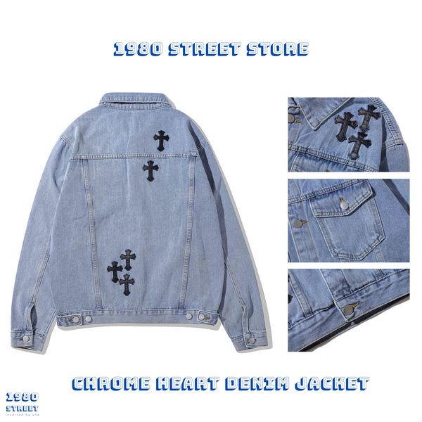 Áo khoác Denim jacket nam nữ áo bò Chrome Hearts phong cách vintage 1980street