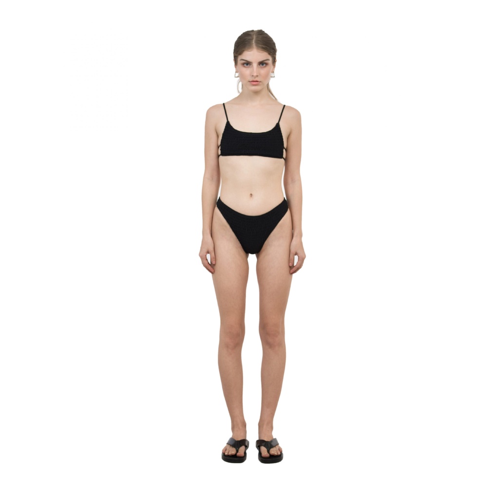 Quần bikini đen vải nhún dễ mặc, là min - SMOCKING BIKINI BOTTOM