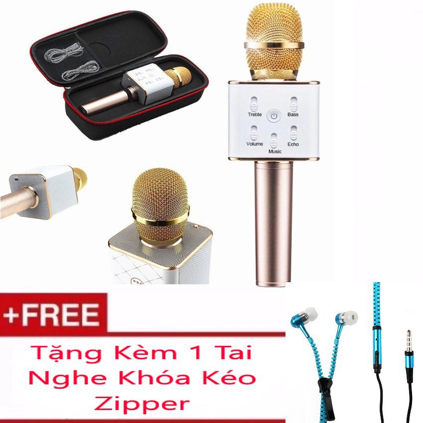 Micro Karaoke tích hợp Loa Bluetooth Q7 Tặng Kèm Tai Nghe Khóa Kéo Zipper (Màu Ngẫu Nhiên) MÃ SP KY1554