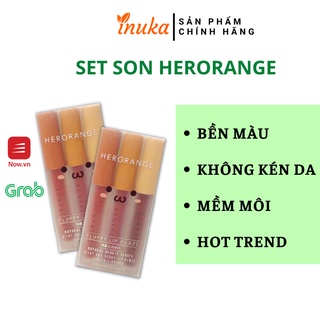 Set son herorange chính hãng có dưỡng son kem lì lên màu lâu trôi.