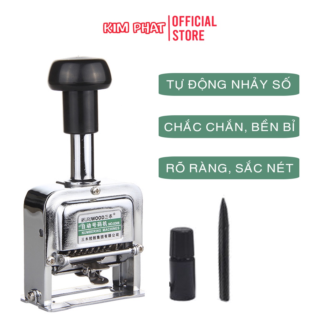 Máy đóng dấu tự động nhảy số Sunwood 6/7/8 số kèm 01 lọ mực