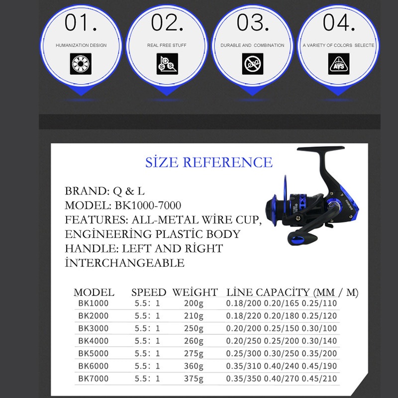 Máy Câu Cá 13+1 5.2:1 BK1000-7000 Series Chuyên Nghiệp Chất Lượng Cao