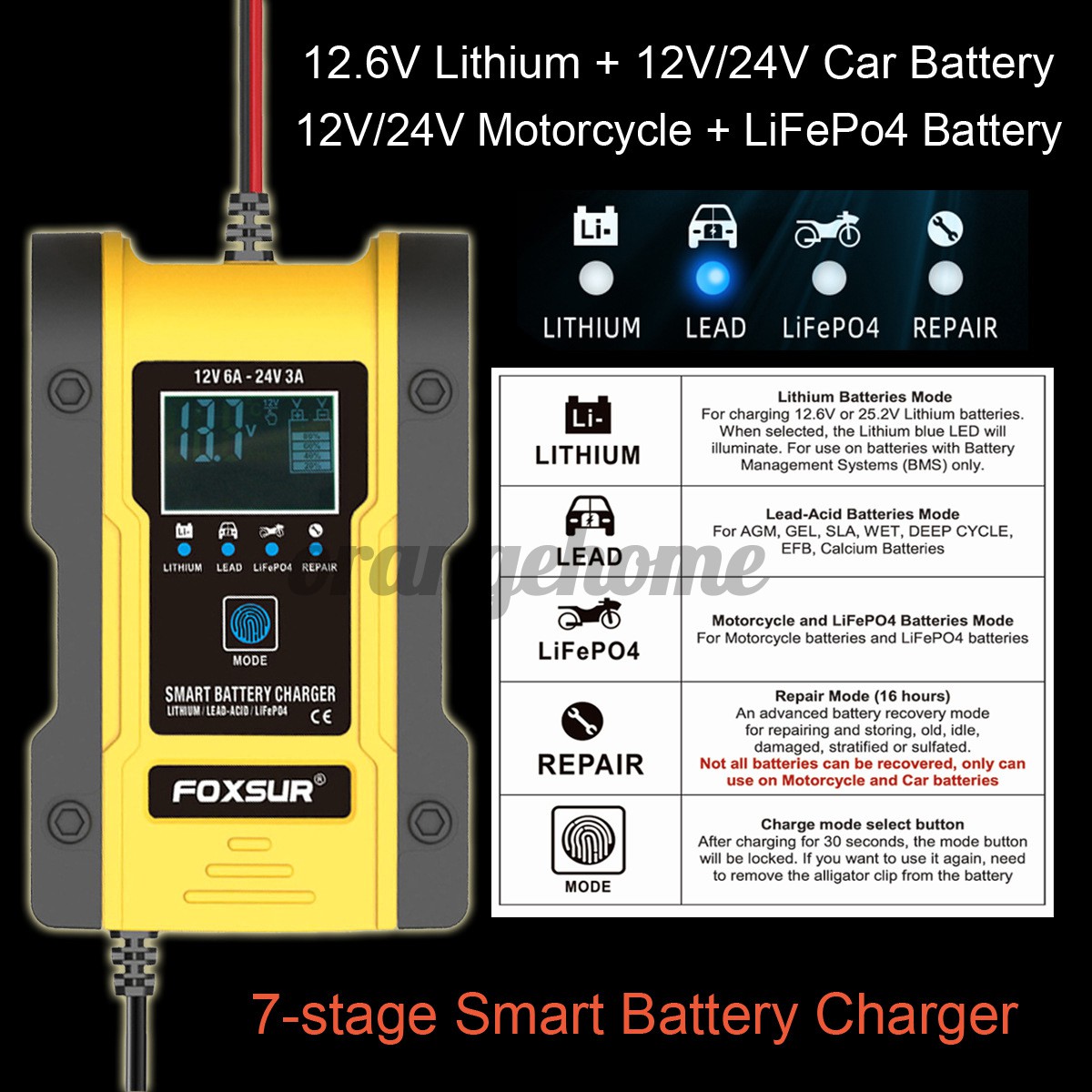 Bộ Thiết Bị Sạc Dự Phòng 24v / 12v 7-s Có Màn Hình Lcd Cho Xe Hơi