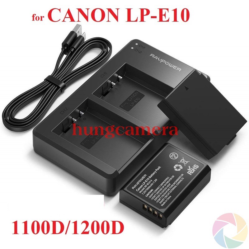 Bộ Pin Sạc đôi RAVPower Canon LP-E10 Cho Canon 3000D, 1500D, 1300D, 1200D, 1100D