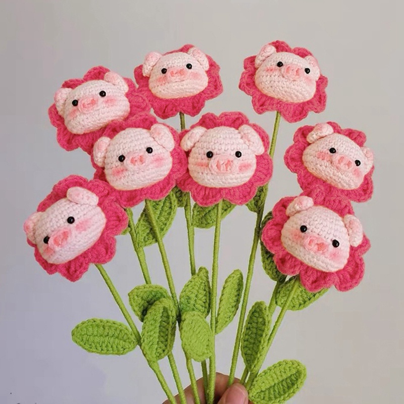 Bó Hoa Vải Dệt Thủ Công Hình Chú Heo Dễ Thương Dùng Làm Quà Tặng Sinh Nhật / Valentine