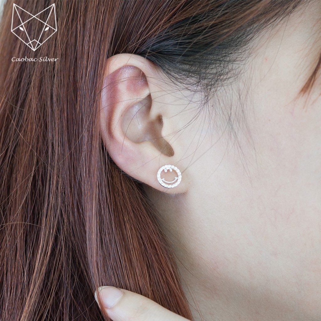 Khuyên Tai Bạc Caobac Jewellery Cho Nam Nữ Unisex Họa Tiết Mặt Cười Lạ Mắt