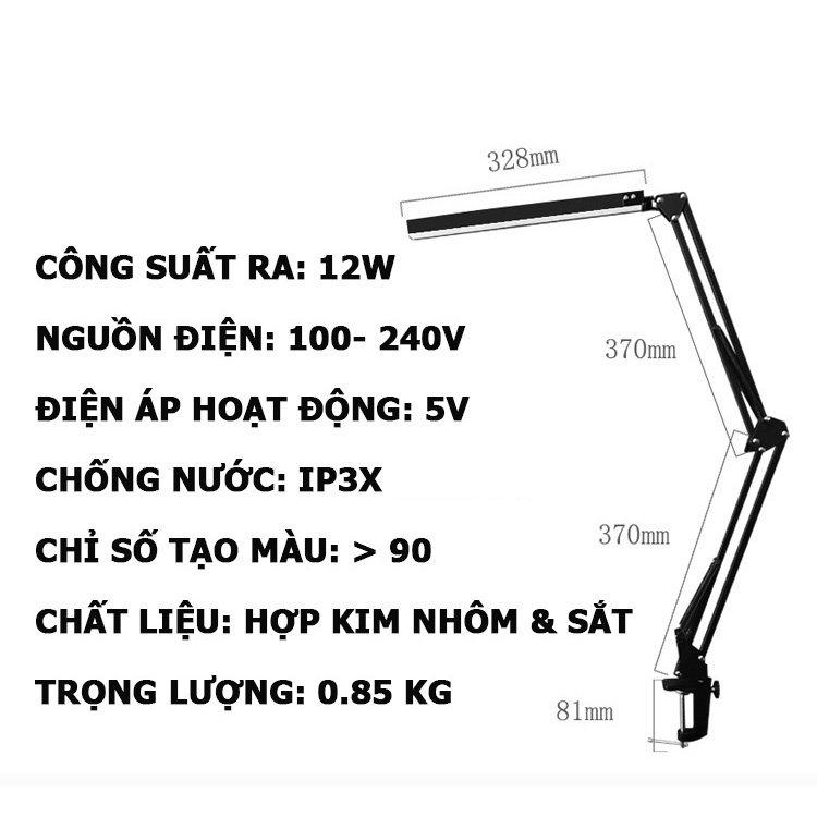 Kẹp Kim Loại Đèn LED Kẹp Bàn Pixar Linh Hoạt Có Thể Điều Chỉnh 10 độ sáng, đổi 3 màu, LED Thanh treo mành hình