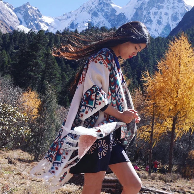 [spot] Áo choàng dệt kim phối tua rua dày phong cách dân tộc Qinghai Yunan Lijiang thời trang thu đông cho nữ
 | BigBuy360 - bigbuy360.vn