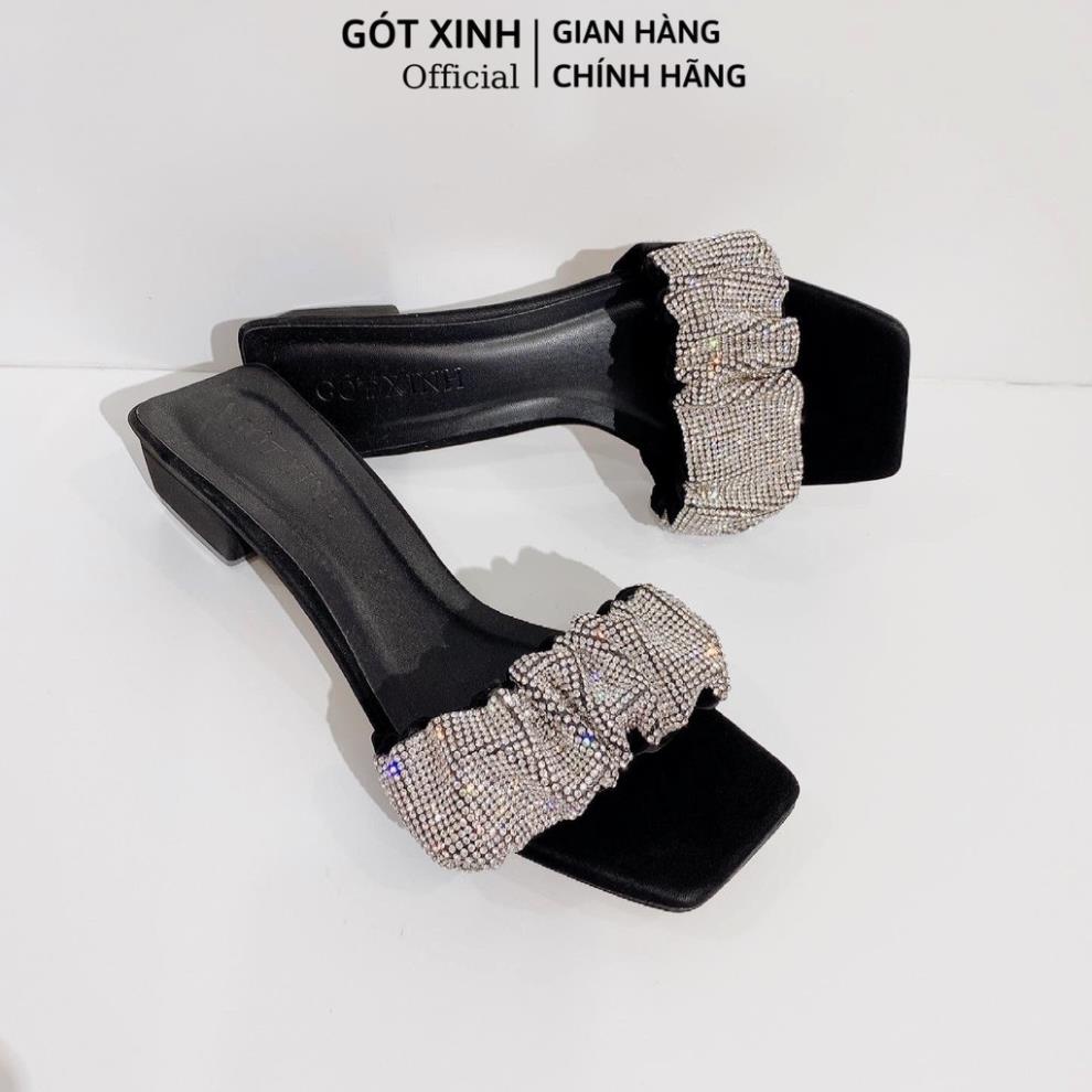 Dép cao gót GÓT XINH D57 quai ngang kim sa da lì đế cao 3cm ZNG