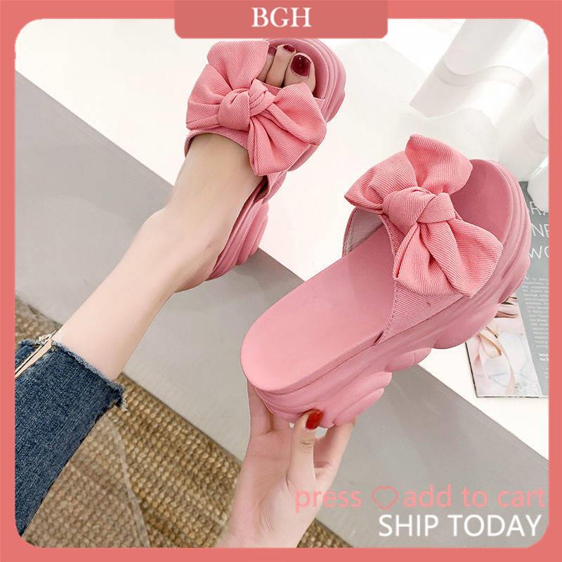 Dép bánh mì đế cao Dép đế xuồng Dép Sandal Đế Xuồng Đính Nơ Thời Trang Mùa Hè Cho Nữ