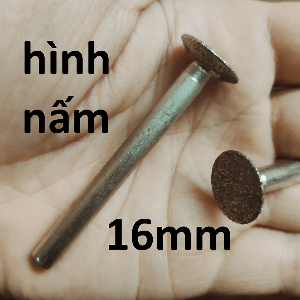 Mũi mài kim cương, mũi mài khắc đá, ngọc, hình nấm 16mm, cán 6mm