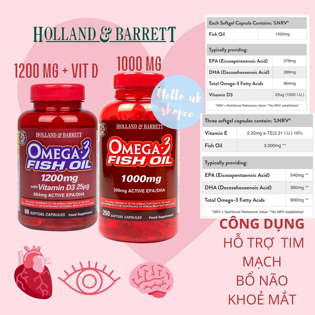 [1000mg] OMEGA3 hàm lượng cao holland and barrett