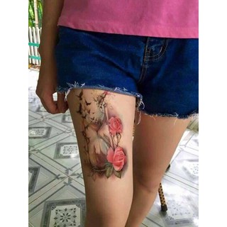hình xăm dán đồng hồ cát hoa hồng size 12x19cm