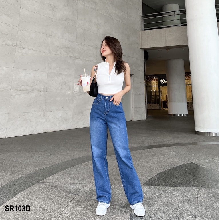 Quần Jean Ống Rộng Màu Xanh Đậm Kpboutique Quần Chuẩn Fom Dáng Đẹp Dễ Phối Đồ Dành Cho Nữ Quần Jean Nữ Giá Rẻ SR103D | BigBuy360 - bigbuy360.vn