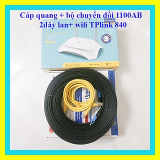 150m cáp quang 1 sợi bấm sẵn 2 đầu + cặp converter 1100ab + 2 dây lan đúc sẵn 1,5m + wifi tplink 840n