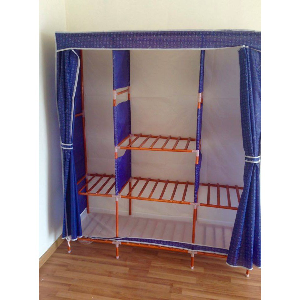 tủ đựng quần áo vải loại 1 Khung Gỗ chốt nhựa giá Rẻ Nhất 3 buồng