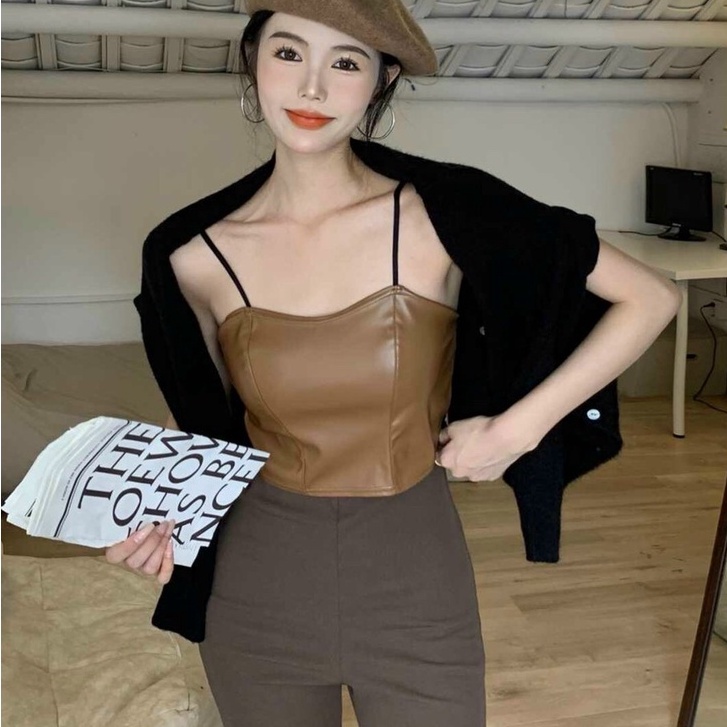 Áo lót nữ, Áo bra nữ da 2 dây không gọng dáng croptop có đệm mút ngực co giãn thoải mái mẫu hot 2022 | BigBuy360 - bigbuy360.vn