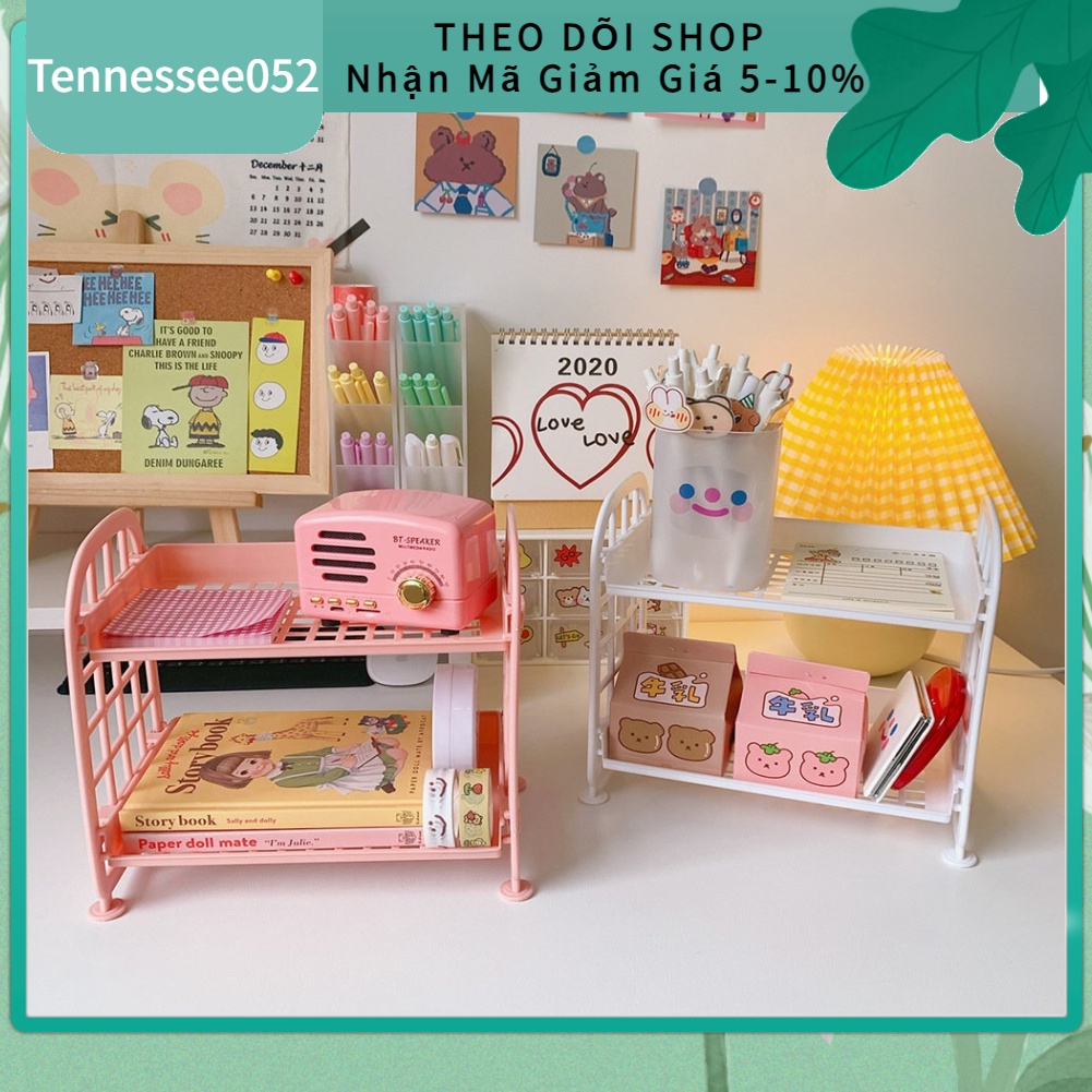 🌷Hàng Sẵn  Kệ Nhựa Mini 2 Tầng Mini Đựng Đồ Đa Năng Siêu Xinh Trang Trí Bàn Học Kệ để bàn Thiết kế lan can bên hông có thể gấp đôi Xếp chồng lên nhau