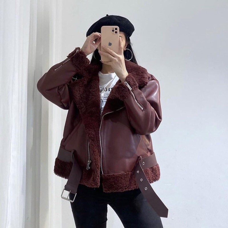 Áo Khoác Da Nữ Dáng Biker, Áo Da Nữ 2 Lớp Lót Lông Cao Cấp Z - LITTLE KOREA