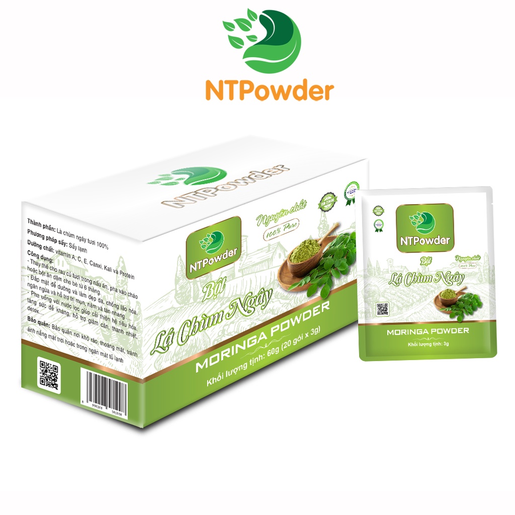 [Hộp 20 gói x 3g] Bột Lá Chùm Ngây sấy lạnh nguyên chất NTPowder 60g - Nhất Tín Food