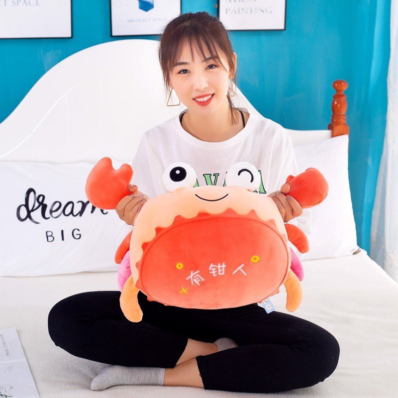 Chăn gối văn phòng con cua kèm mền 3 trong 1, gấu bông hình con cua, thú nhồi bông cua kèm chăn an toàn cho bé
