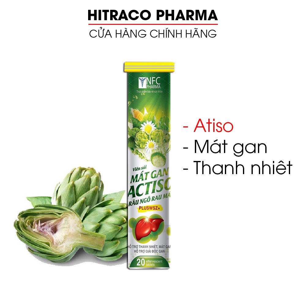 Viên sủi Actiso Râu ngô Rau má mát gan bổ sung vitamin PP, B, C - Tuýp 20 viên [Sủi Actiso Râu ngô Rau má ]