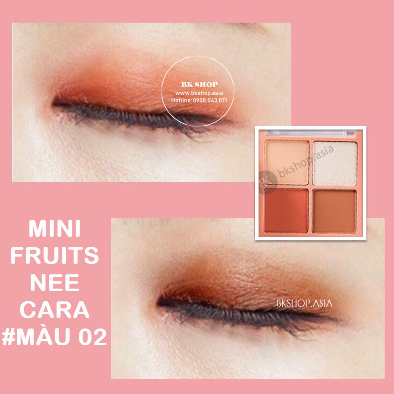 (Auth Thái) Bảng Phấn Mắt  Nee Cara Mini Fruit N319 Gồm 4 Ô Màu Lì Và Ánh Nhũ