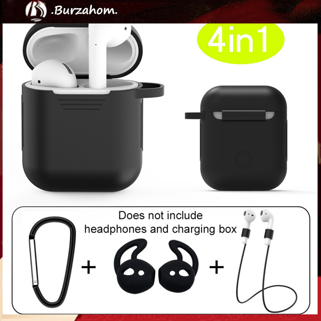 Set 4 Món Hộp Đựng Tai Nghe Airpods 1 / 2 Bằng Silicon Chống Trầy Kèm Móc Khóa Tiện Lợi