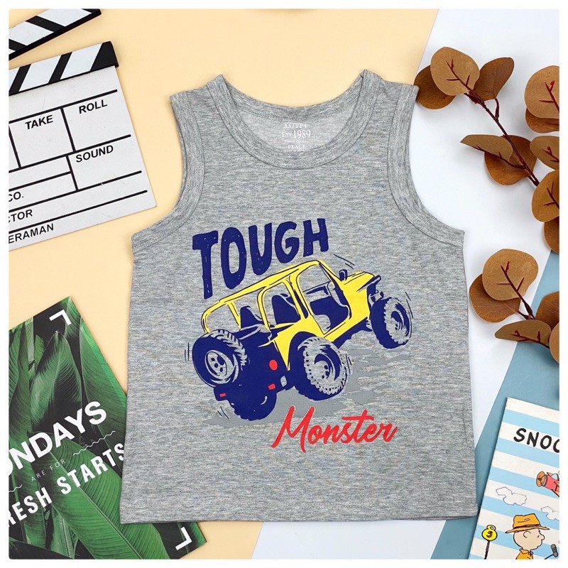 Áo sát nách chất cotton mát lịm kết hợp nhiều hình ảnh ngộ nghĩnh cho bé trai từ 18-40kg