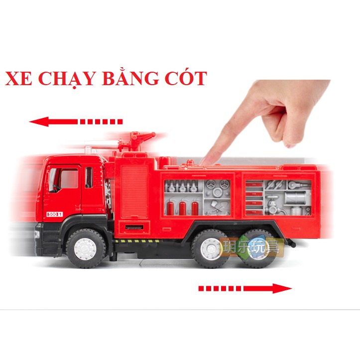 Xe cứu hỏa bằng hợp kim và nhựa mô hình ô tô 1:50 đồ chơi trẻ em có âm thanh và đèn xe mở được cửa