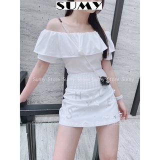 Áo croptop trễ vai bẹt vai bánh bèo phong cách Hàn Quốc chất vải co dãi bốn chiều mặc thoải mái thời trang Nữ SumyStore