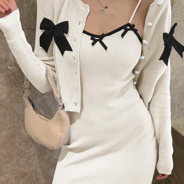 áo len đan nữ thiết kế giác thích hợp nơ ngắn mỏng màu xanh dương 2021 khoác cardigan mới mùa xuân và thu