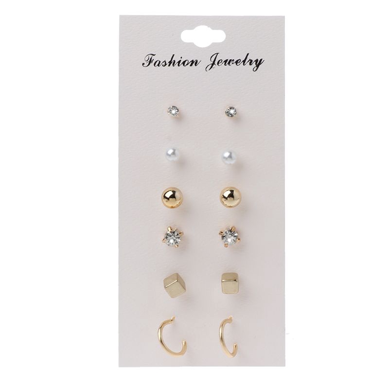 Set 6 Cặp Bông Tai Hợp Kim Nhiều Kiểu Dáng Phong Cách Cổ Điển Cho Nữ