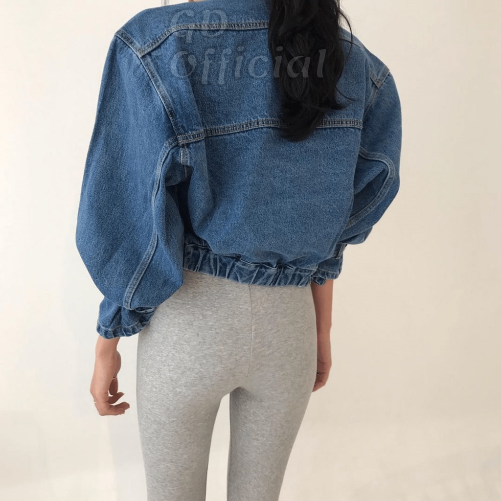 K100|Áo khoác jeans nữ dáng ngắn croptop cá tính màu xanh denim GD Official