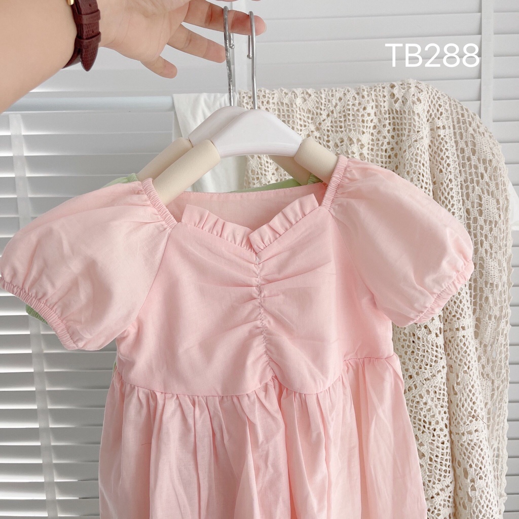 VAY60 - Váy bé gái, Váy thô tay bồng nhún ngực cho bé gái từ 8-18kg