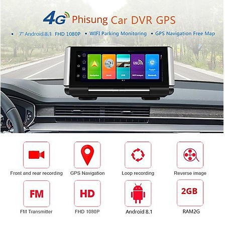 Camera Hành Trình Taplo Ô TÔ Phisung K7 4G, wifi, 7 inch Tích Hợp Cam Lùi - Bảo hành 12 tháng
