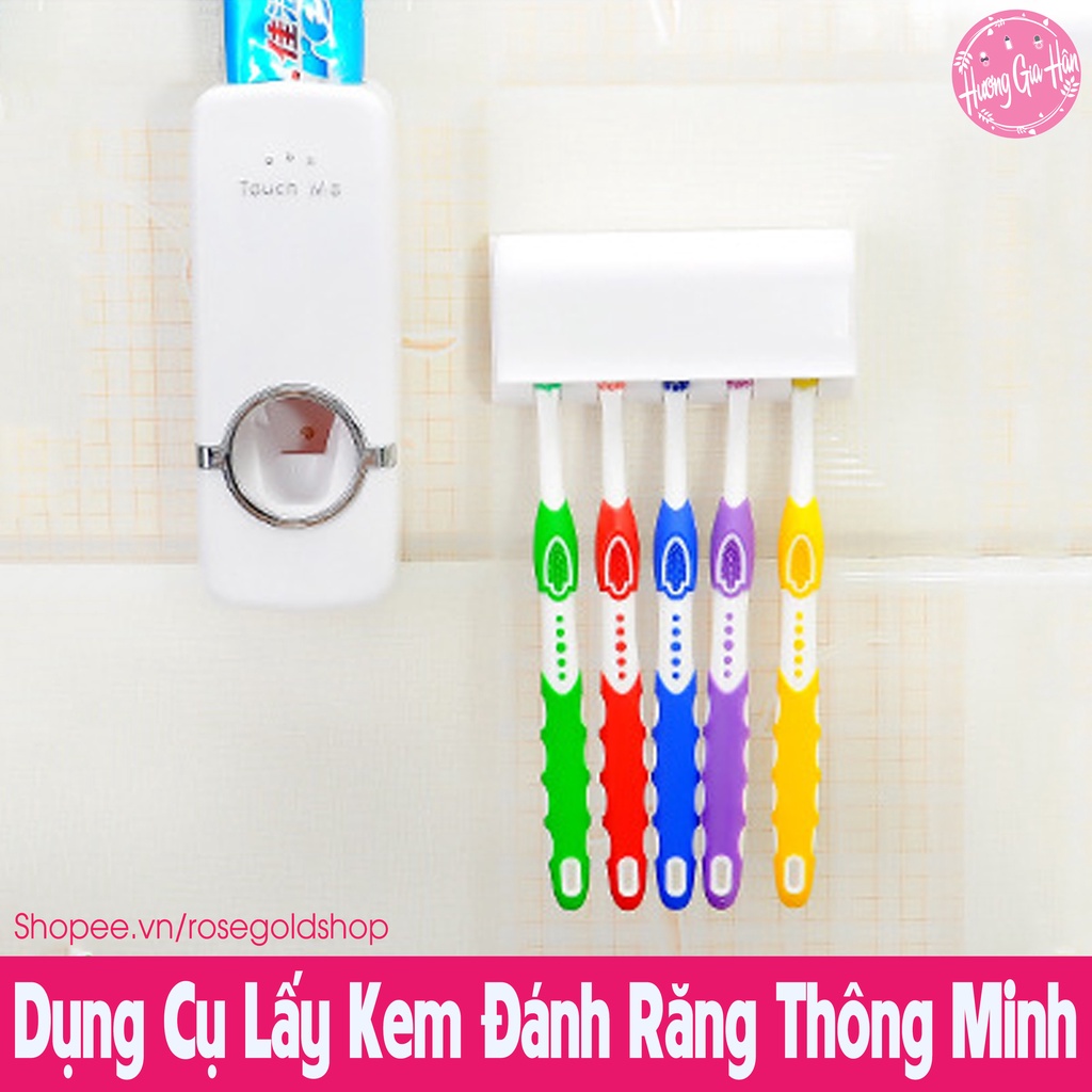 Kệ Nhả Kem Đánh Răng Thông Minh + Hộp Đựng 5 Bàn Chải, Đảm Bảo Vệ Sinh Sạch Sẽ Tuyệt Đối