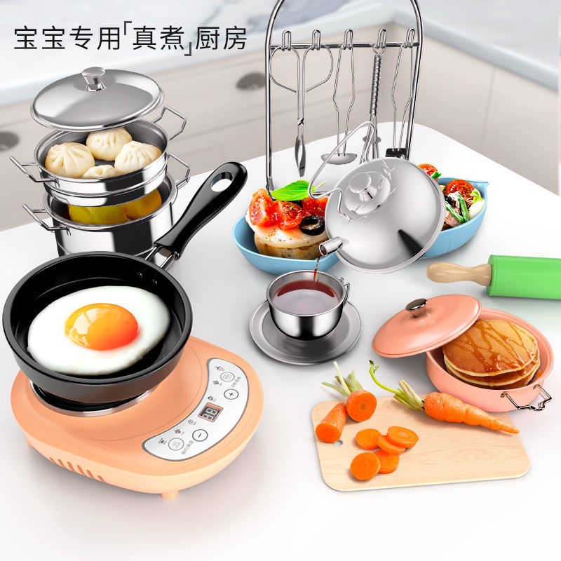 Bếp mini nấu ăn, ăn thực sự, set đồ, đồ dùng nhà nhỏ thật, chơi nhỏ, bé trai và gái