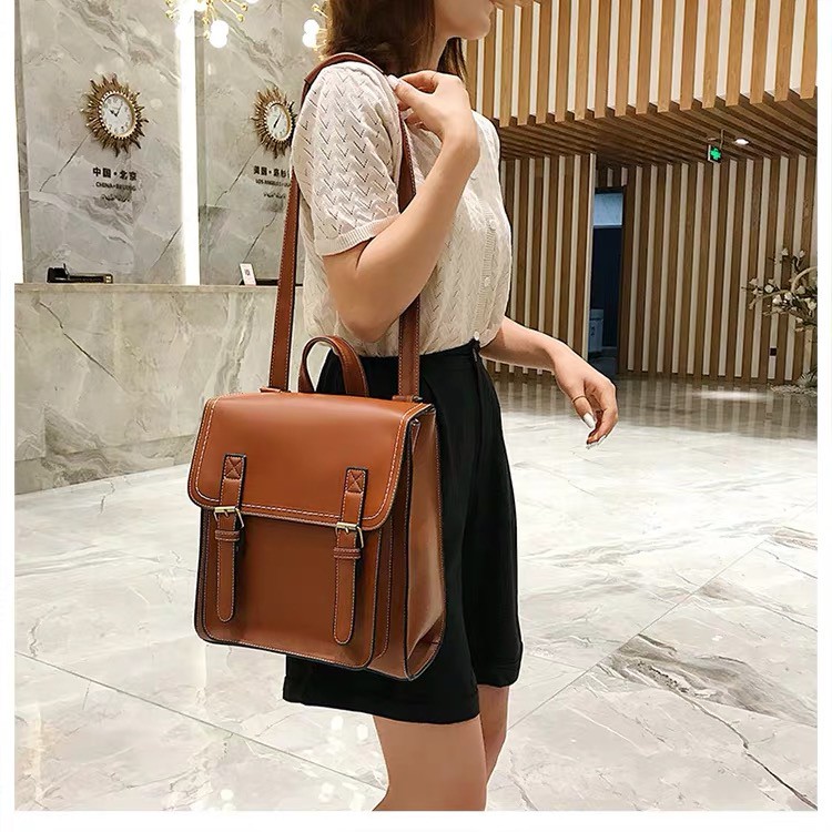 BALO DA BALO NỮ THỜI TRANG PHONG CÁCH VINTAGE BALO VUÔNG HỌC SINH DA PU ULZZANG