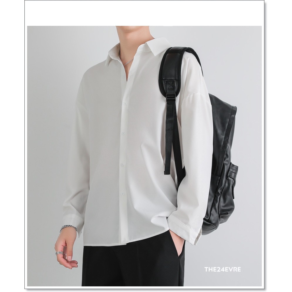 Áo sơ mi cổ ĐỨC dài tay form rộng hai màu trắng đen vải mềm CÓ ẢNH THẬT | THE24EVRE | BigBuy360 - bigbuy360.vn