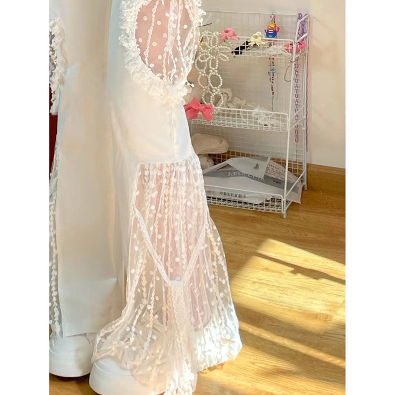 Quần ống loe lưng cao phối ren thời trang mùa hè 2022 dành cho nữ