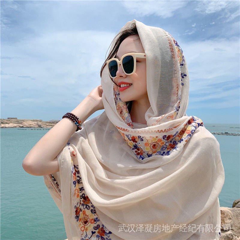 Khăn Choàng Lụa Mỏng Phong Cách Dân Tộc Thời Trang Đi Biển Mùa Hè