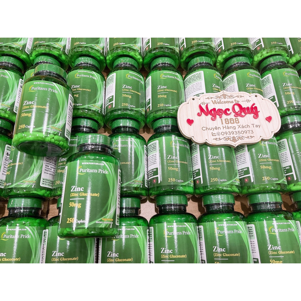 Viên Uống Kẽm Giảm Mụn,  Tăng Sức Đề Kháng Puritan's Pride Zinc Gluconate 50mg 100 Viên - 250 viên
