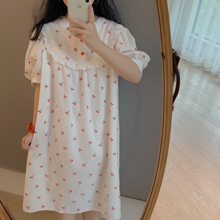 Đồ ngủ Dáng Dài Tay Ngắn Màu Trắng Phong Cách Công Chúa Xinh Xắn